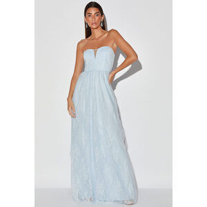 Lulus Sweet Admiration Baby Blue Lace Tulle Strapless Maxi Dress - Size S